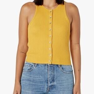 Calvin Klein Ribbed Button Front Tank‎ Top Sleeveless Mustard Yellow NWT XS